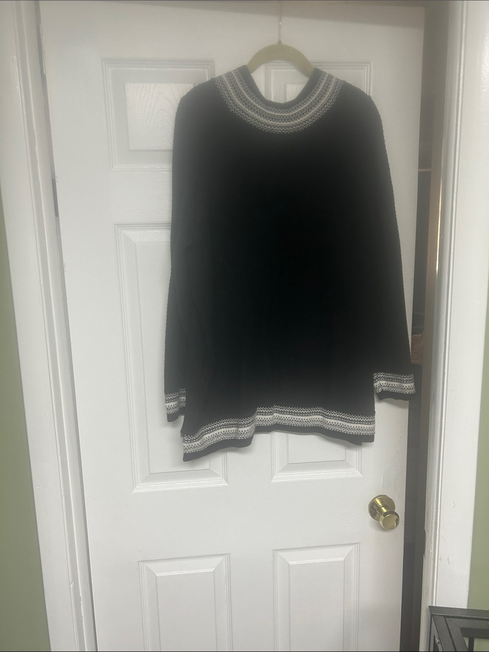 LOFT Black Crewneck Sweater with Cream Contrast Trim